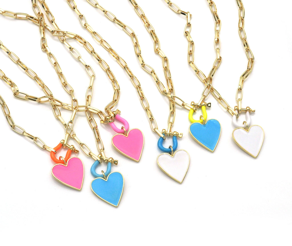 Paperclip Chain Horseshoe Clasp Heart Necklace, sku#EF186