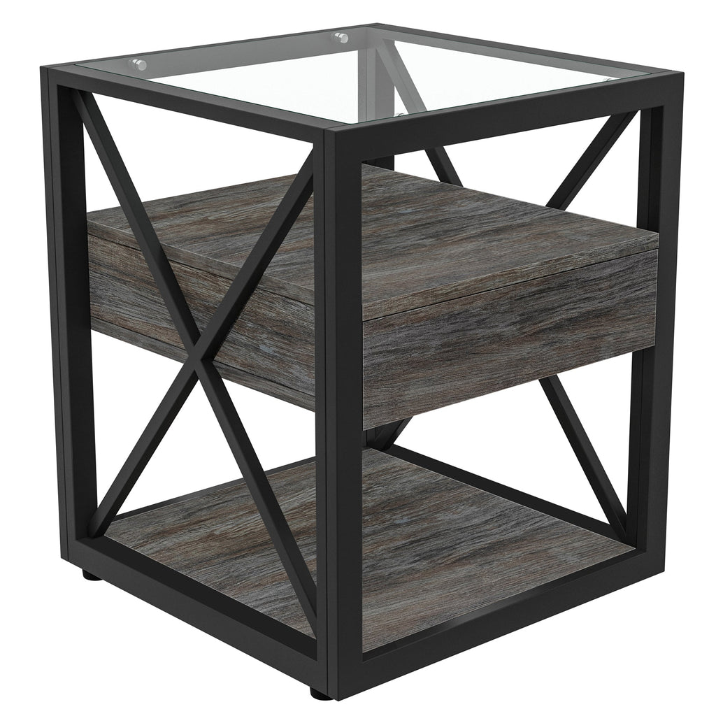 Set of 2 Modern End Tables with Drawer - Nightstand