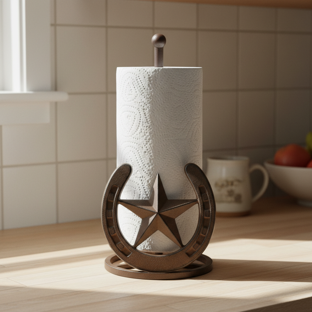 Star and Horseshoe Paper Towel Holder, Western Cast Iron