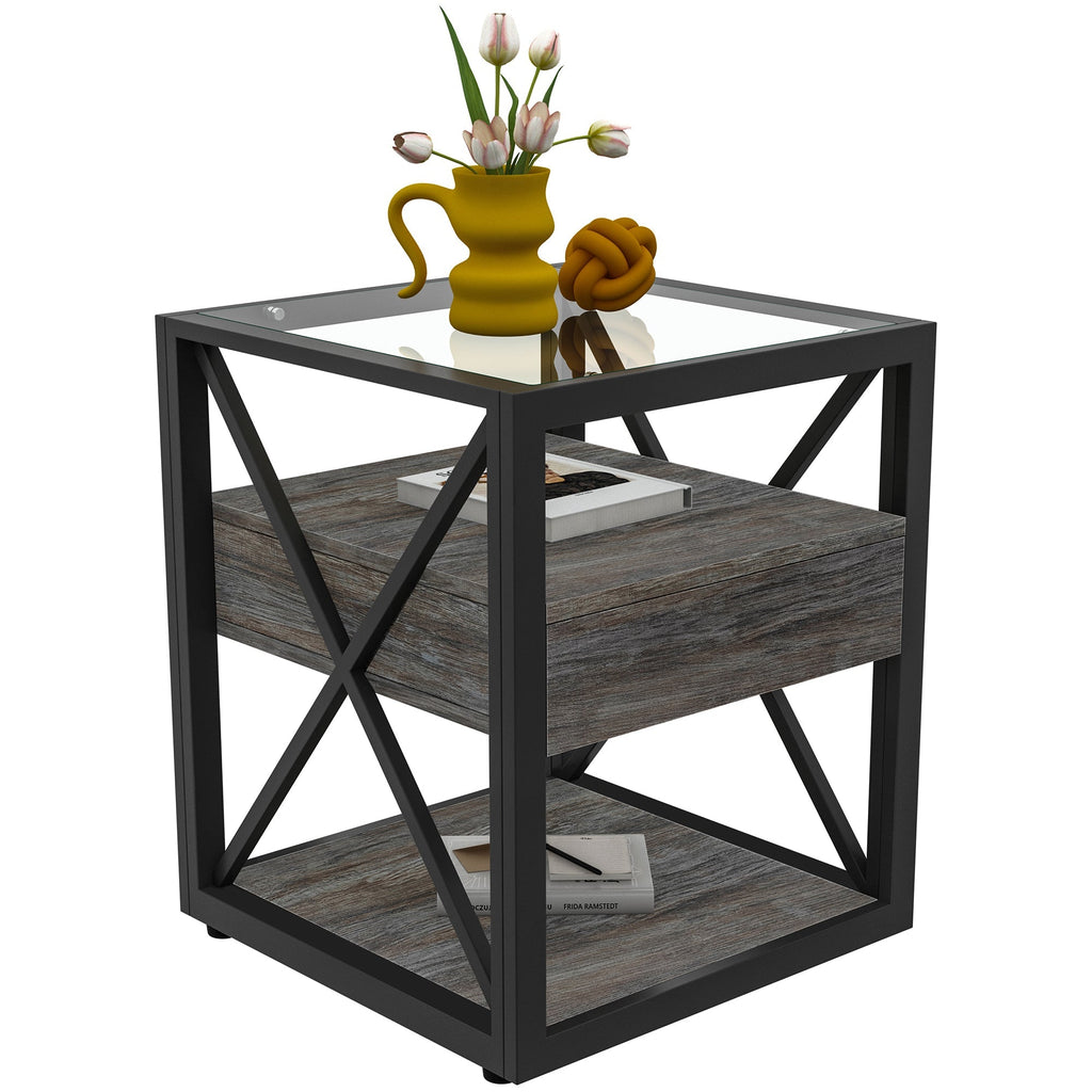 Set of 2 Modern End Tables with Drawer - Nightstand