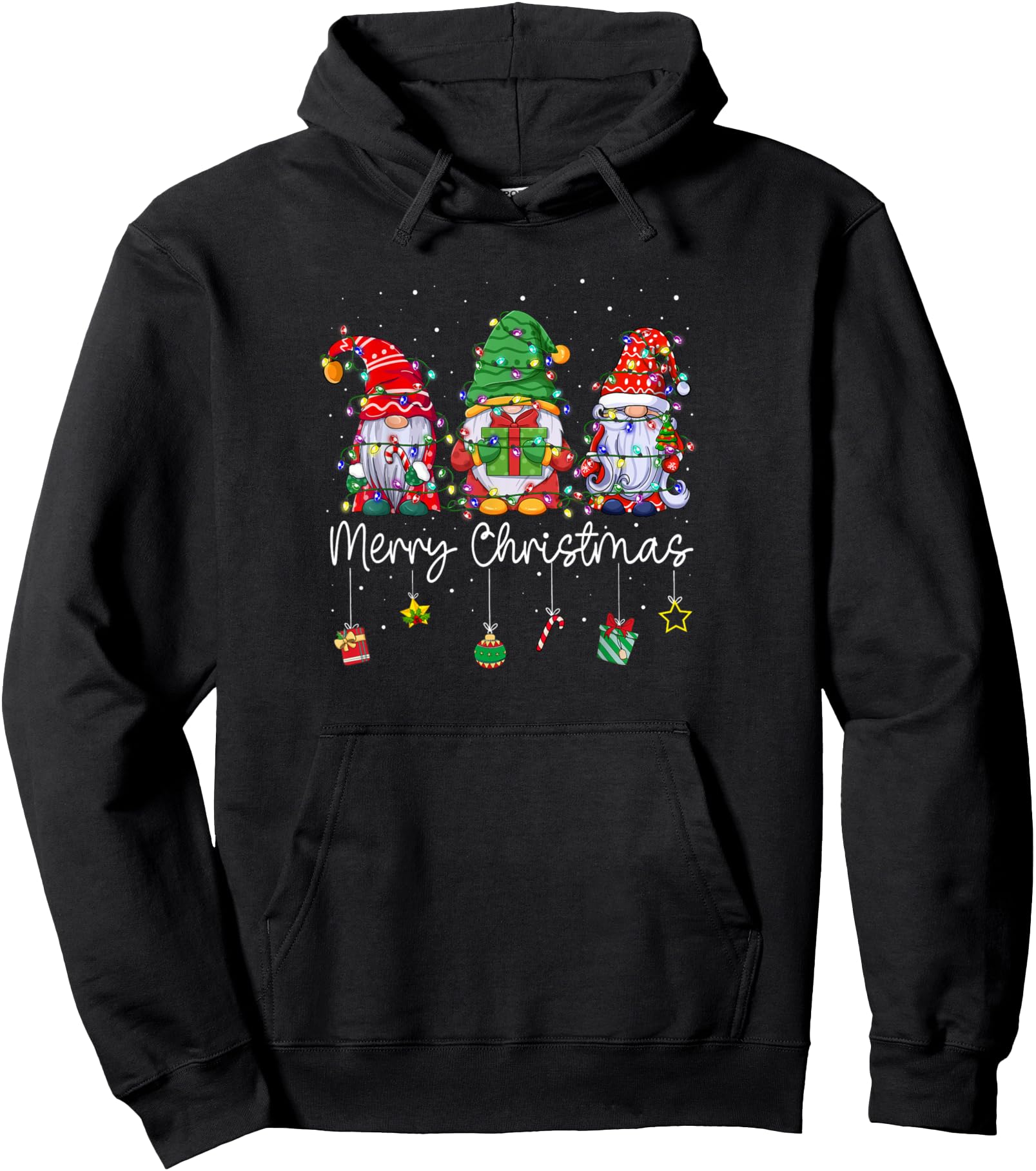 Cute Gnomes Merry Christmas Light Family Gnome Xmas Matching Pullover Hoodie