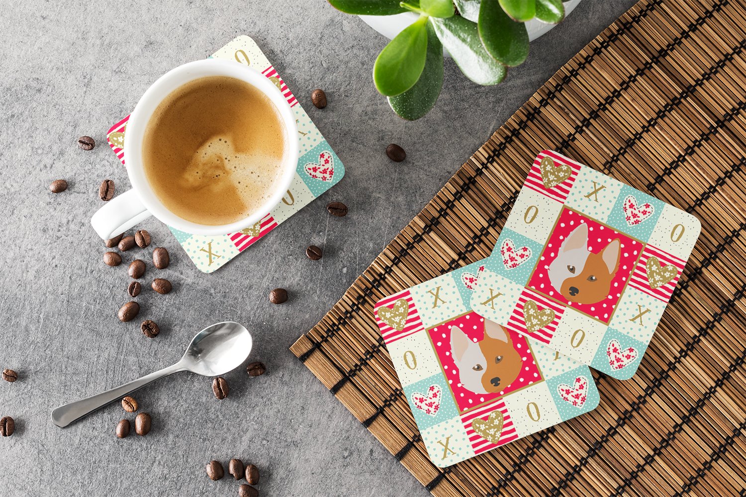 Nordic Spitz Love Coasters - Set of 4 Lightweight Foam, Absorbent Drink Coasters  CK5222FC