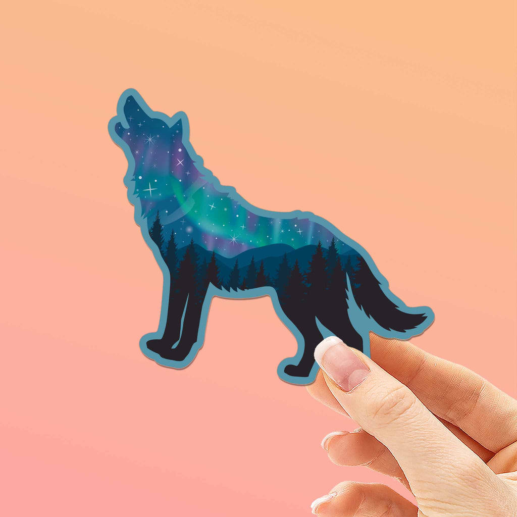Northern Lights Wolf Sticker - Cool Aurora Decals