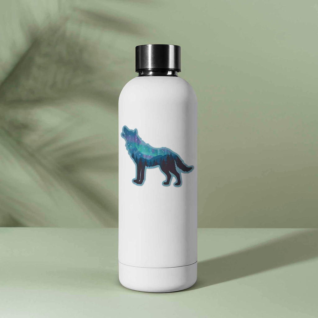 Northern Lights Wolf Sticker - Cool Aurora Decals