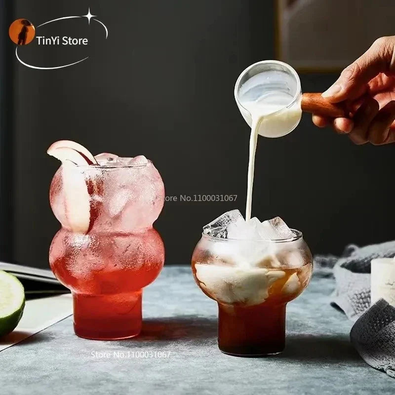 DecorBites™ Glass Cocktail Cups Set, Pink Juice & Water Cup, Nordic Style Design