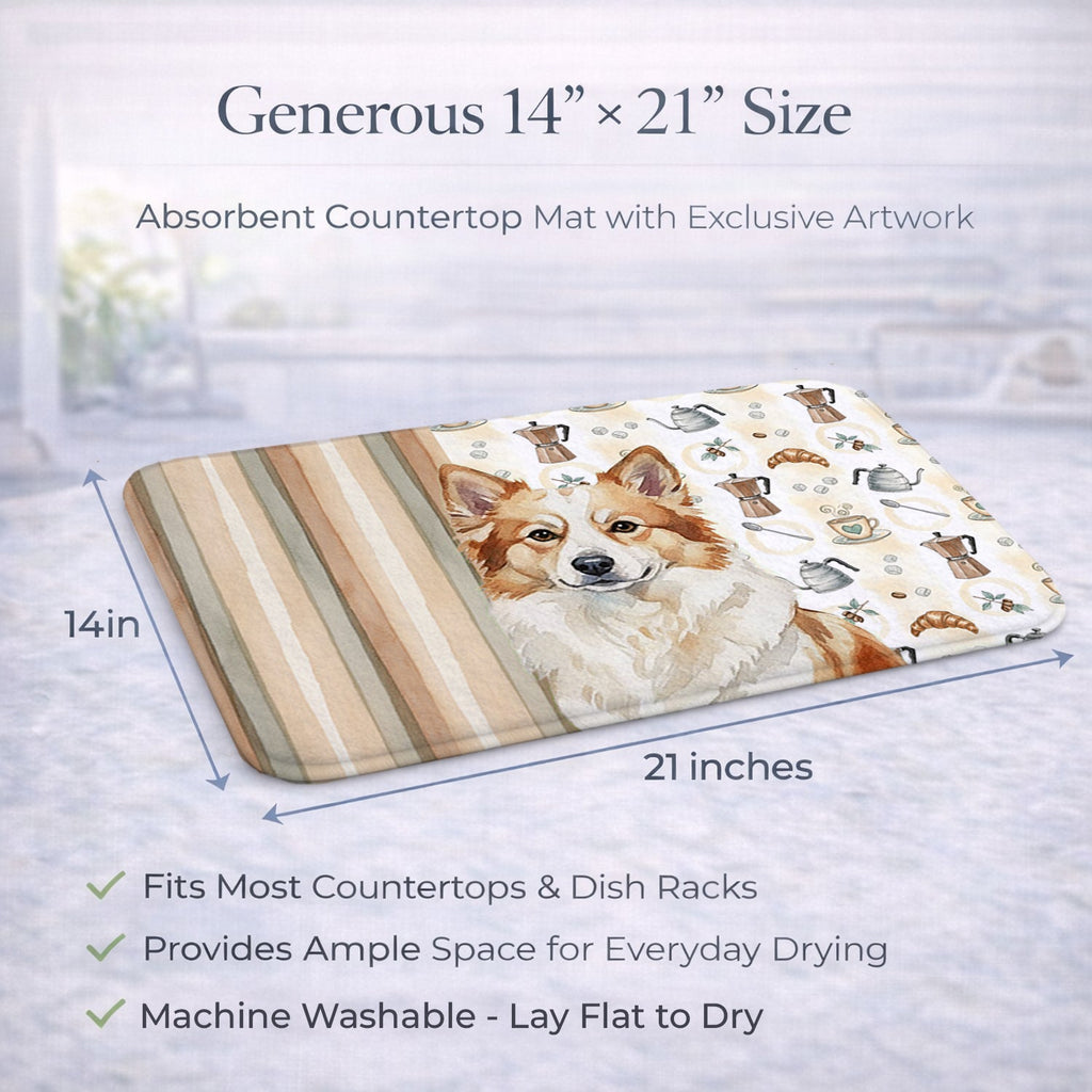 Tan Icelandic Sheepdog Coffee Bar Dish Drying Mat