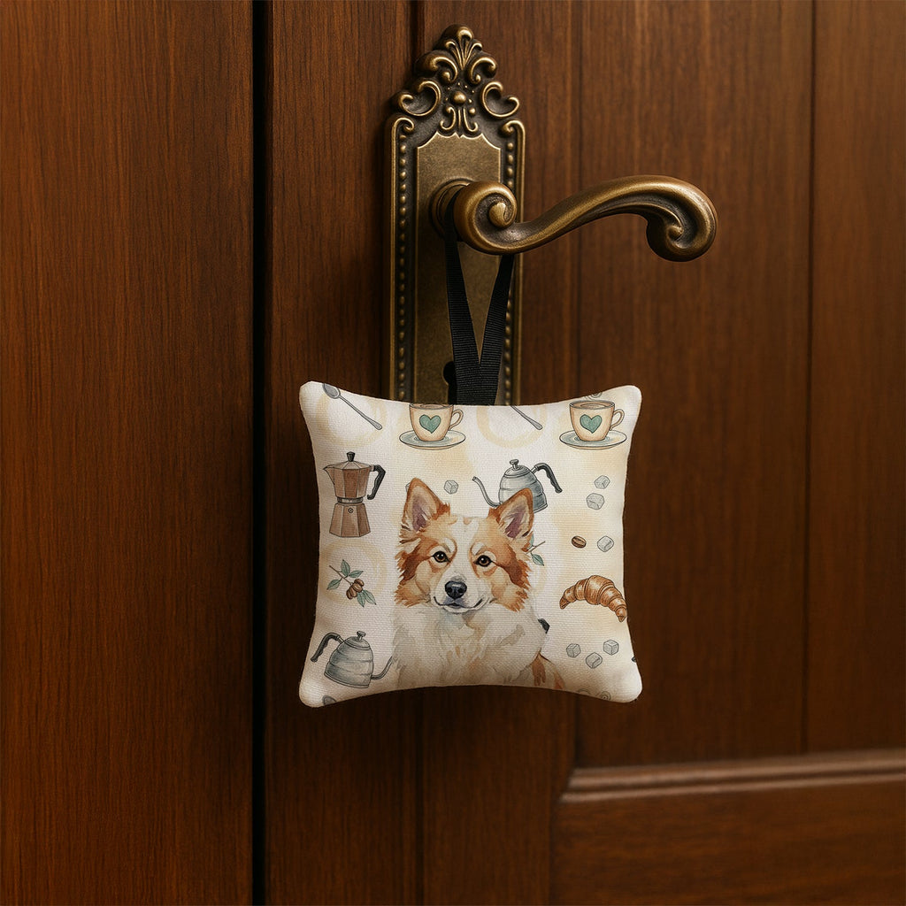 Tan Icelandic Sheepdog Coffee Bar Hanging Square Fabric Ornament 3.5 × 3.5