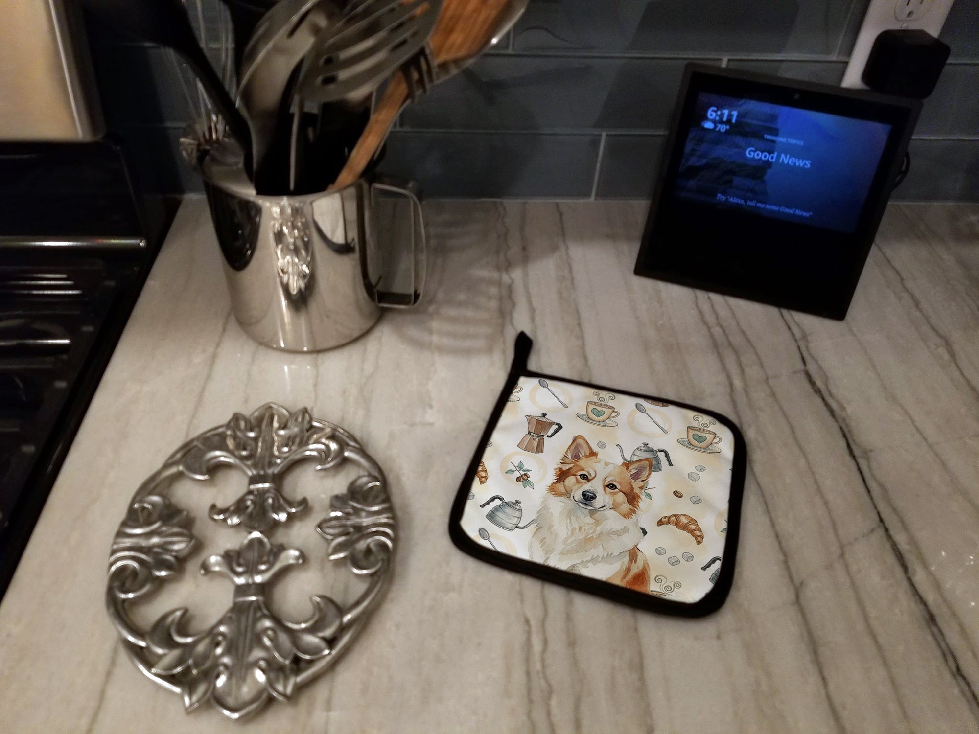 Tan Icelandic Sheepdog Coffee Bar Pair of Pot Holders