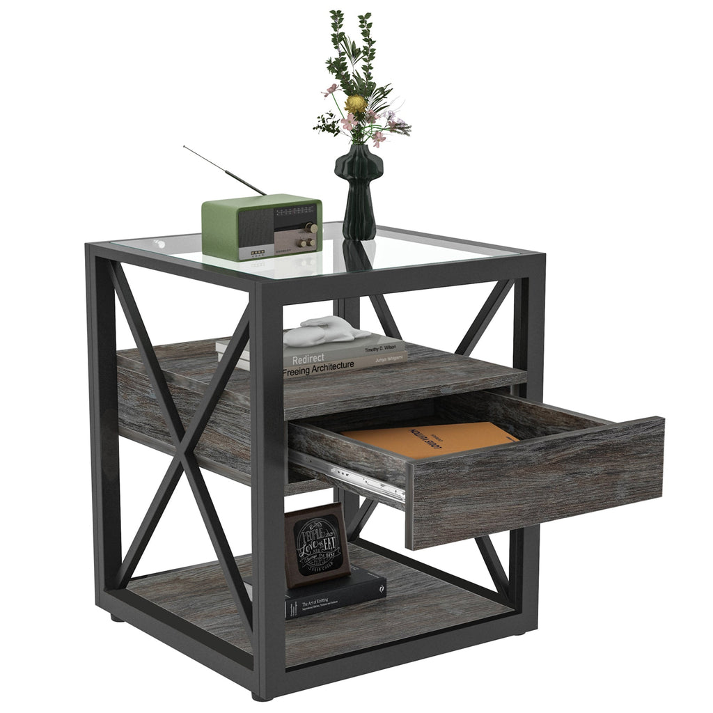 Set of 2 Modern End Tables with Drawer - Nightstand
