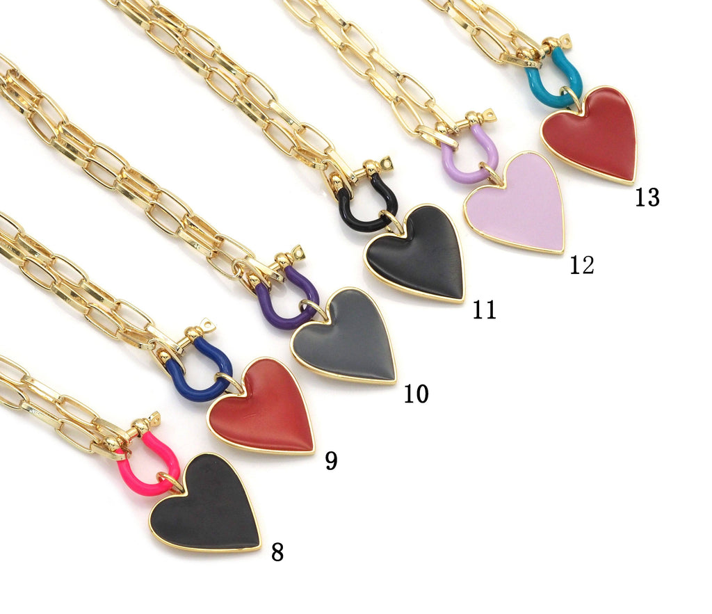 Paperclip Chain Horseshoe Clasp Heart Necklace, sku#EF186