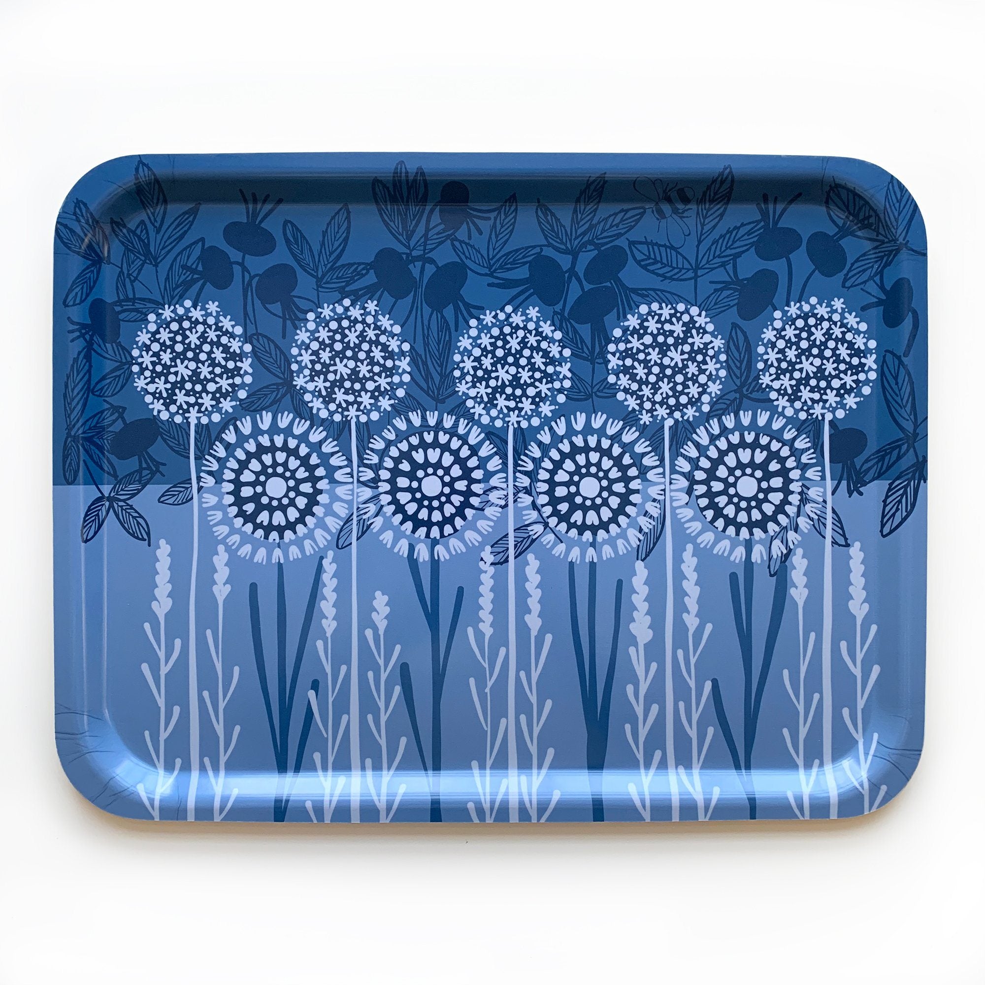 Bloom in Blue Tray | wood and melamine | 17" x 13" | Sweetgum