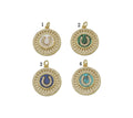 Gold CZ Horseshoe U Shape On Round Coin Charm, Sku#L695