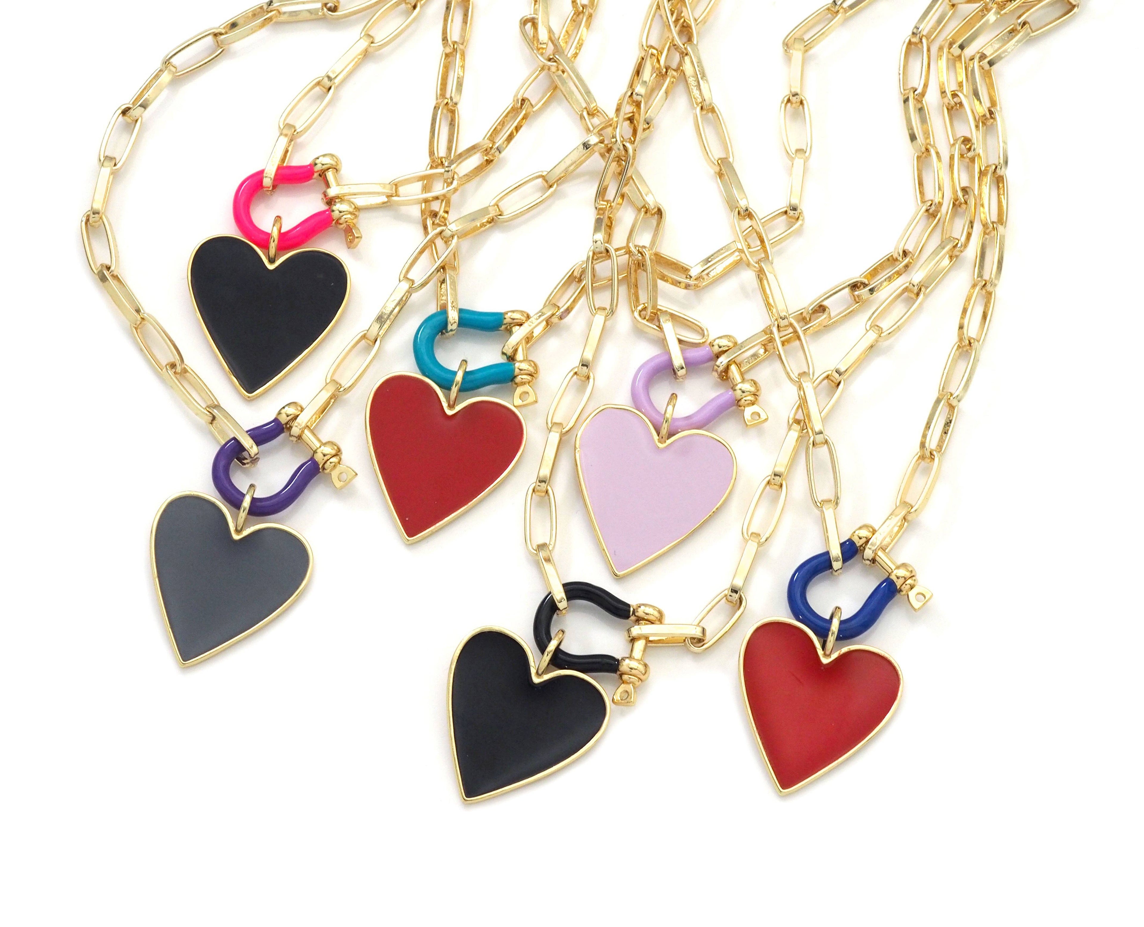 Paperclip Chain Horseshoe Clasp Heart Necklace, sku#EF186