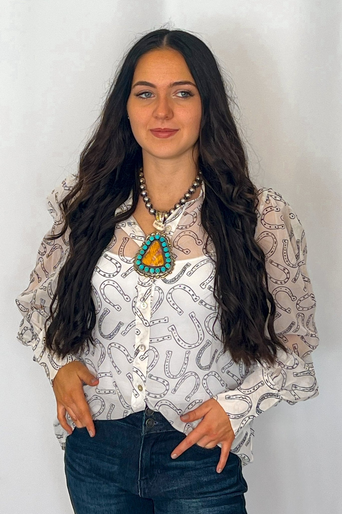 Horseshoe Print Blouse - Small and Large remaining