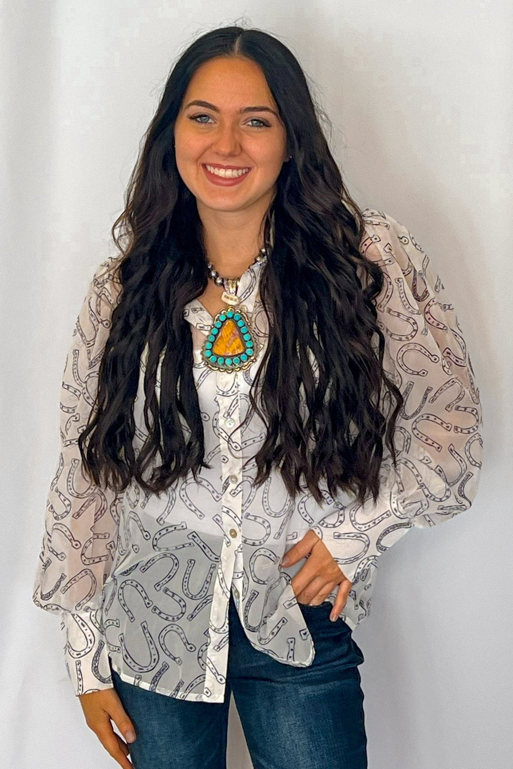 Horseshoe Print Blouse - Small and Large remaining