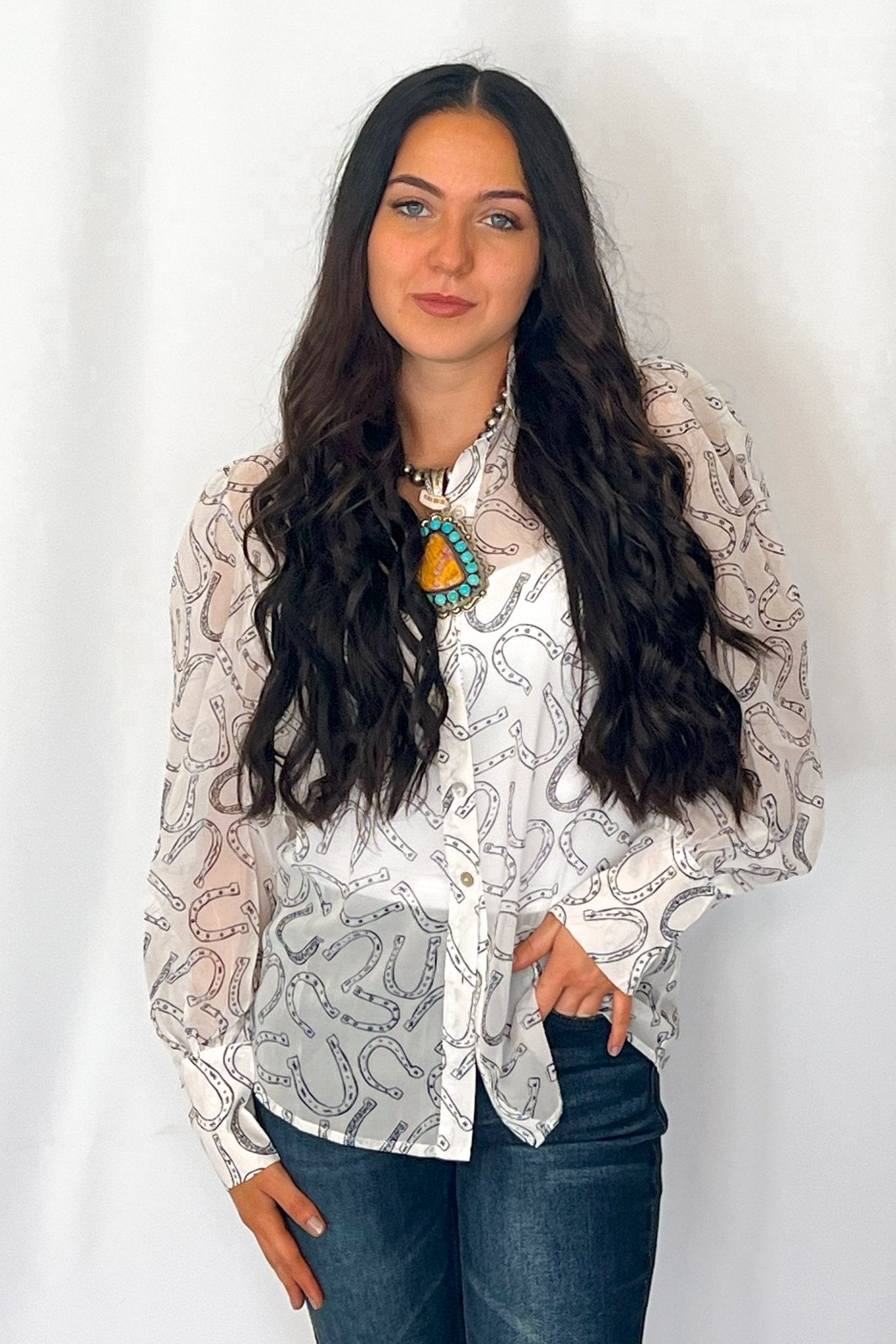 Horseshoe Print Blouse - Small and Large remaining