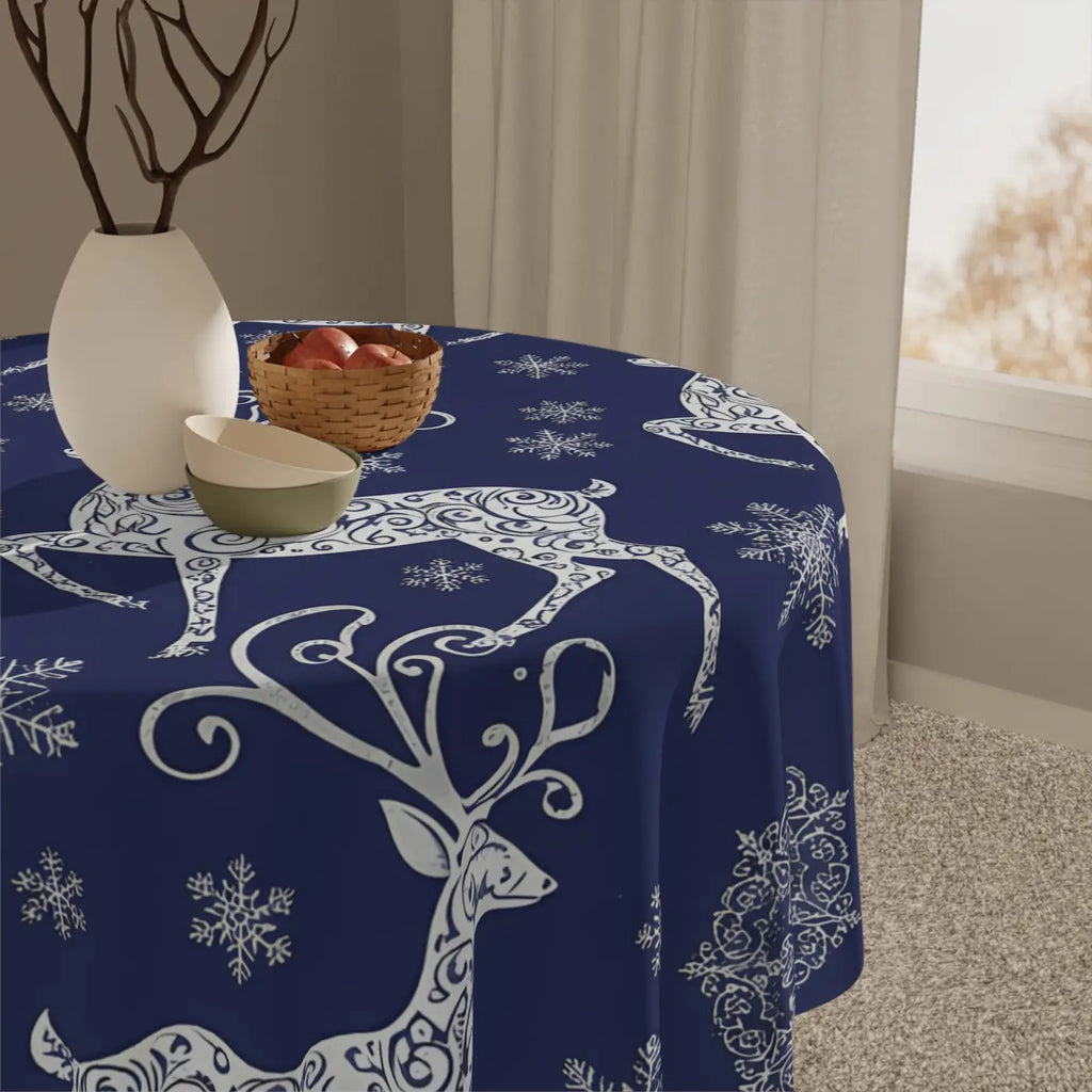 Nordic Winter Snowflake Tablecloth - Deep Navy Polyester - DipaliZ